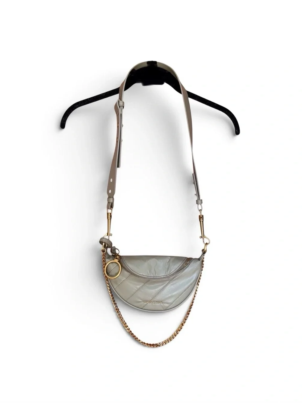 Charles & Keith Minimalist Crescent Crossbody Bag in cream with Gold Chain